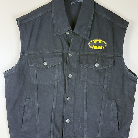 Allstate Collection Black Denim Vest with Batman Emblems – Men’s L, Cotton - Picture 2 of 14